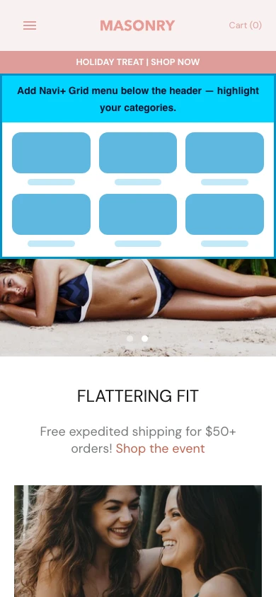 Navi+ Grid Menu on the Masonry Shopify theme Navi+ Grid Menu on the Masonry Shopify theme