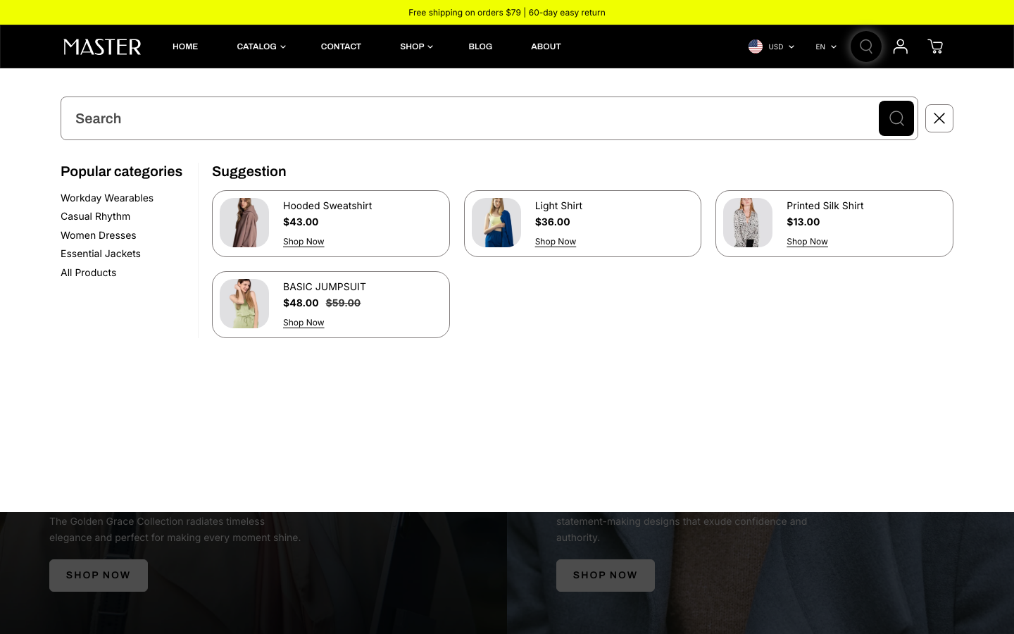 Search → panel opened — Navi+ on the Master Shopify theme Search → panel opened — Navi+ on the Master Shopify theme