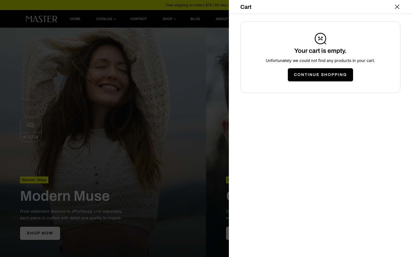 Cart → panel opened — Navi+ on the Master Shopify theme Cart → panel opened — Navi+ on the Master Shopify theme