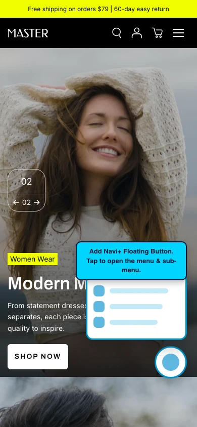 Navi+ FAB on the Master Shopify theme Navi+ FAB on the Master Shopify theme