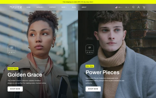 Full-page desktop screenshot of Shopify Master theme demo store