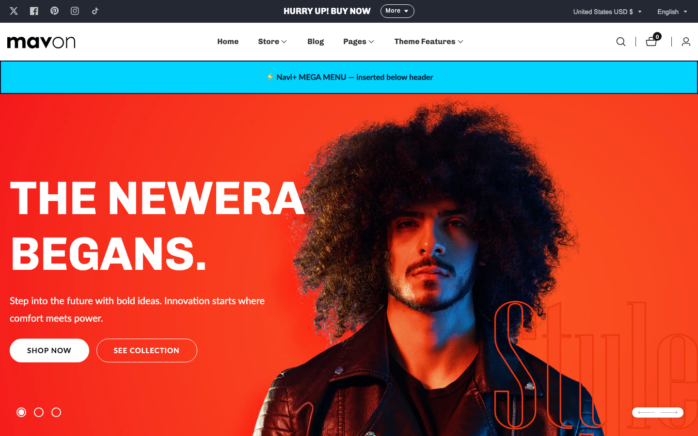 Menu inserted below header — Navi+ on the Mavon Shopify theme Menu inserted below header — Navi+ on the Mavon Shopify theme