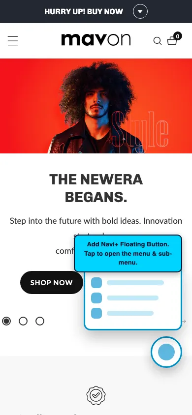 Navi+ FAB on the Mavon Shopify theme Navi+ FAB on the Mavon Shopify theme