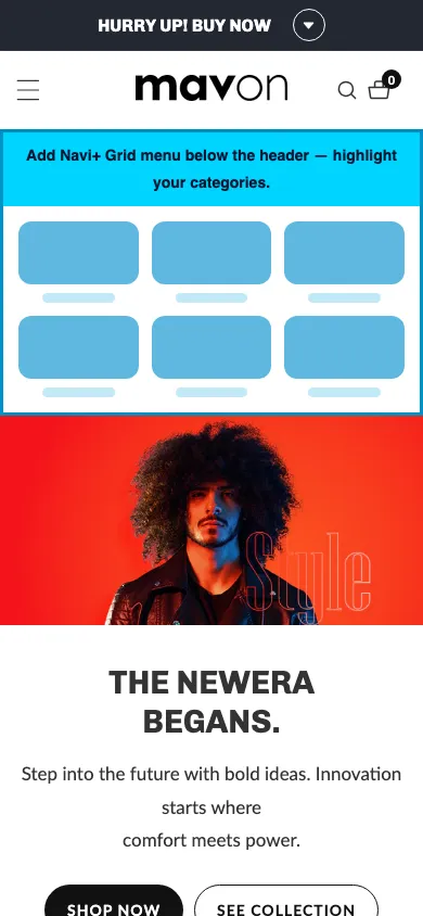 Navi+ Grid Menu on the Mavon Shopify theme Navi+ Grid Menu on the Mavon Shopify theme