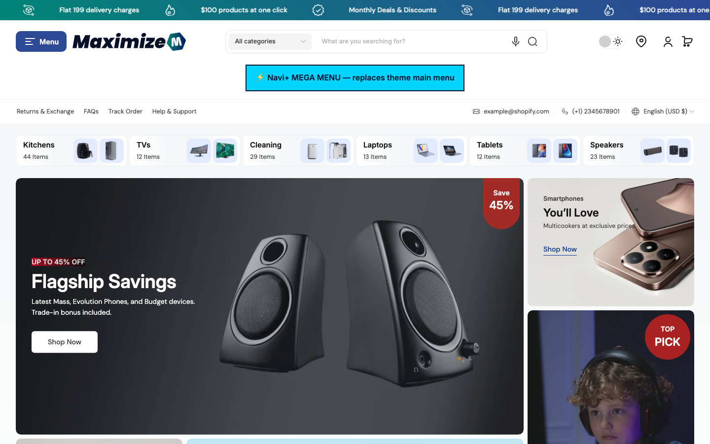 Replace main menu — Navi+ on the Maximize Shopify theme