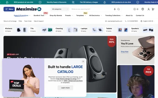 Full-page desktop screenshot of Shopify Maximize theme demo store
