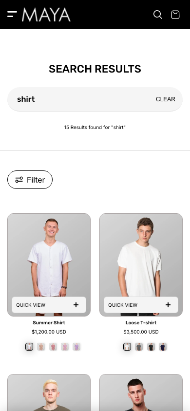Search → panel opened — Navi+ on the Maya Shopify theme Search → panel opened — Navi+ on the Maya Shopify theme