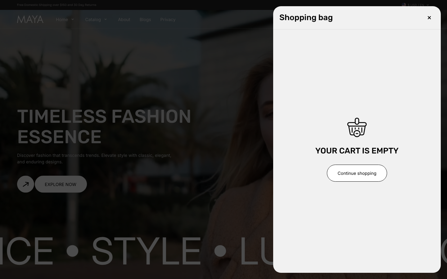 Cart → panel opened — Navi+ on the Maya Shopify theme Cart → panel opened — Navi+ on the Maya Shopify theme