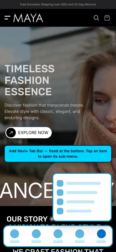 Navi+ Tab Bar on the Maya Shopify theme Navi+ Tab Bar on the Maya Shopify theme