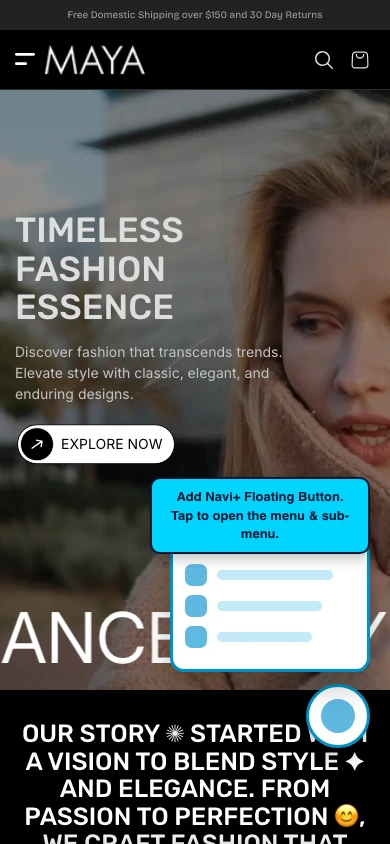Navi+ FAB on the Maya Shopify theme Navi+ FAB on the Maya Shopify theme
