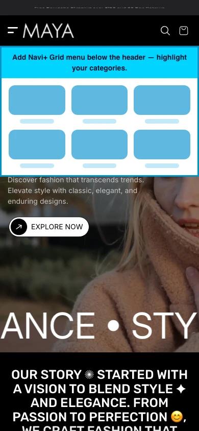 Navi+ Grid Menu on the Maya Shopify theme Navi+ Grid Menu on the Maya Shopify theme