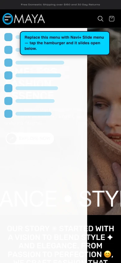 Navi+ Slide Menu on the Maya Shopify theme Navi+ Slide Menu on the Maya Shopify theme