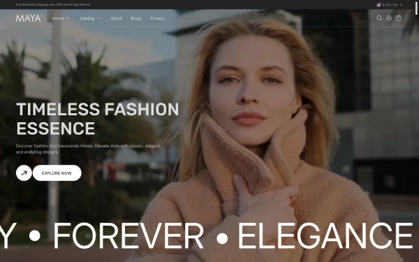 Full-page desktop screenshot of Shopify Maya theme demo store