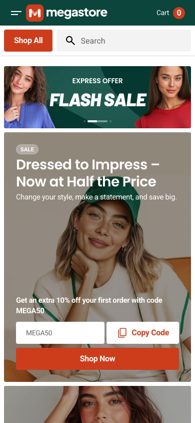 Search → panel opened — Navi+ on the Megastore Shopify theme Search → panel opened — Navi+ on the Megastore Shopify theme