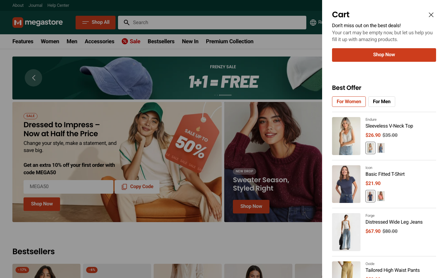 Cart → panel opened — Navi+ on the Megastore Shopify theme Cart → panel opened — Navi+ on the Megastore Shopify theme