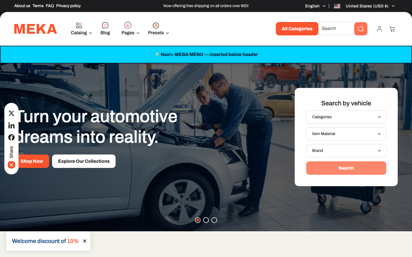 Menu inserted below header — Navi+ on the Meka Shopify theme Menu inserted below header — Navi+ on the Meka Shopify theme