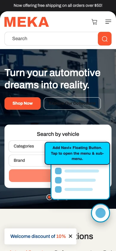Navi+ FAB on the Meka Shopify theme Navi+ FAB on the Meka Shopify theme