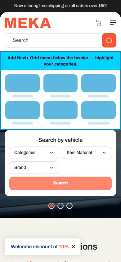 Navi+ Grid Menu on the Meka Shopify theme Navi+ Grid Menu on the Meka Shopify theme