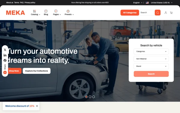 Full-page desktop screenshot of Shopify Meka theme demo store