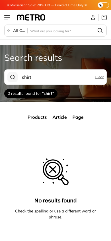 Search → panel opened — Navi+ on the Metro Shopify theme Search → panel opened — Navi+ on the Metro Shopify theme