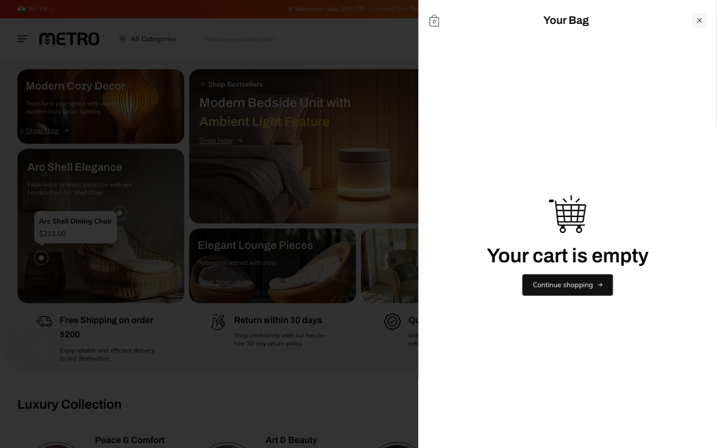 Cart → panel opened — Navi+ on the Metro Shopify theme Cart → panel opened — Navi+ on the Metro Shopify theme