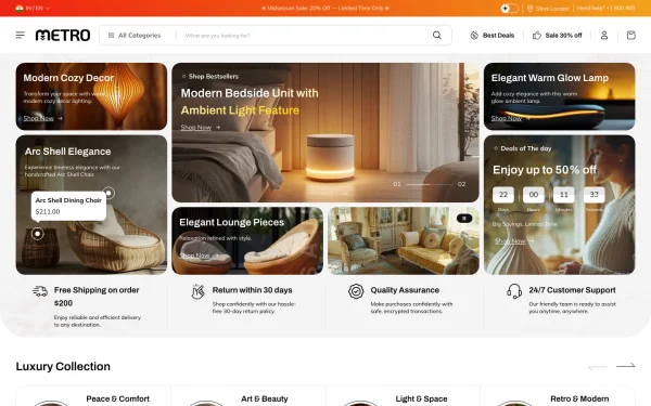Full-page desktop screenshot of Shopify Metro theme demo store