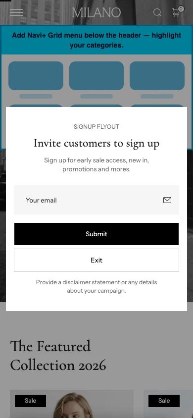 Navi+ Grid Menu on the Milano Shopify theme Navi+ Grid Menu on the Milano Shopify theme