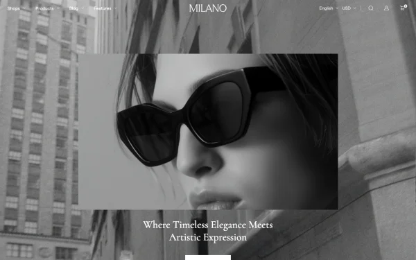 Full-page desktop screenshot of Shopify Milano theme demo store