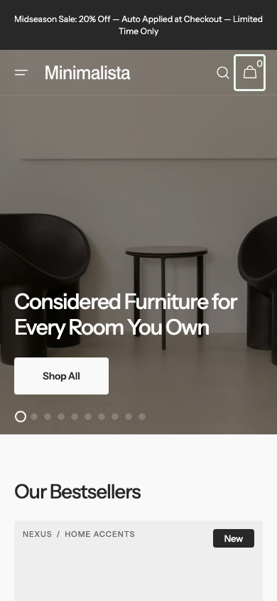 Cart → panel opened — Navi+ on the Minimalista Shopify theme