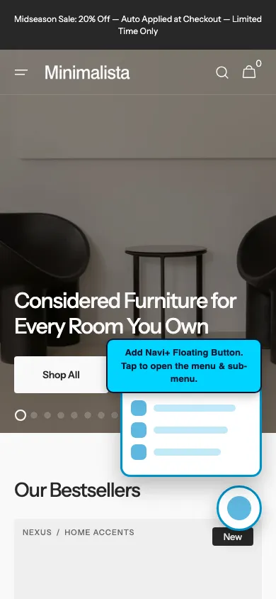 Navi+ FAB on the Minimalista Shopify theme Navi+ FAB on the Minimalista Shopify theme