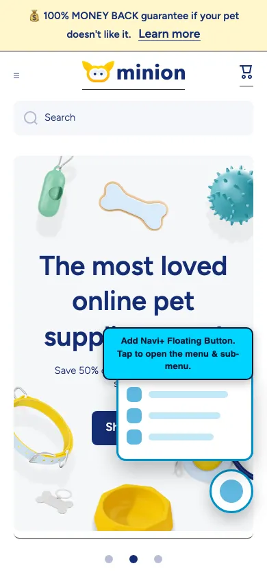 Navi+ FAB on the Minion Shopify theme Navi+ FAB on the Minion Shopify theme