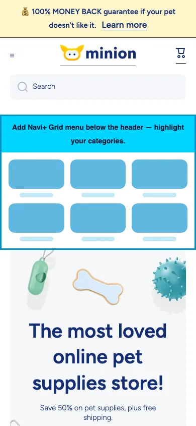 Navi+ Grid Menu on the Minion Shopify theme Navi+ Grid Menu on the Minion Shopify theme