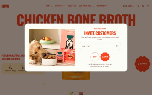 Full-page desktop screenshot of Shopify Mivo theme demo store