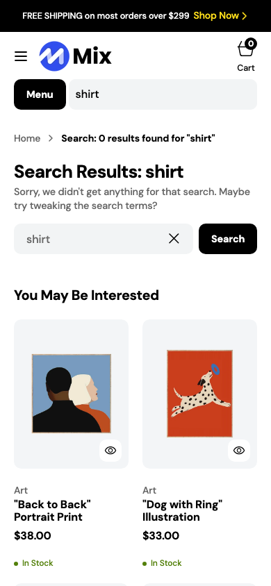 Search → panel opened — Navi+ on the Mix Shopify theme Search → panel opened — Navi+ on the Mix Shopify theme