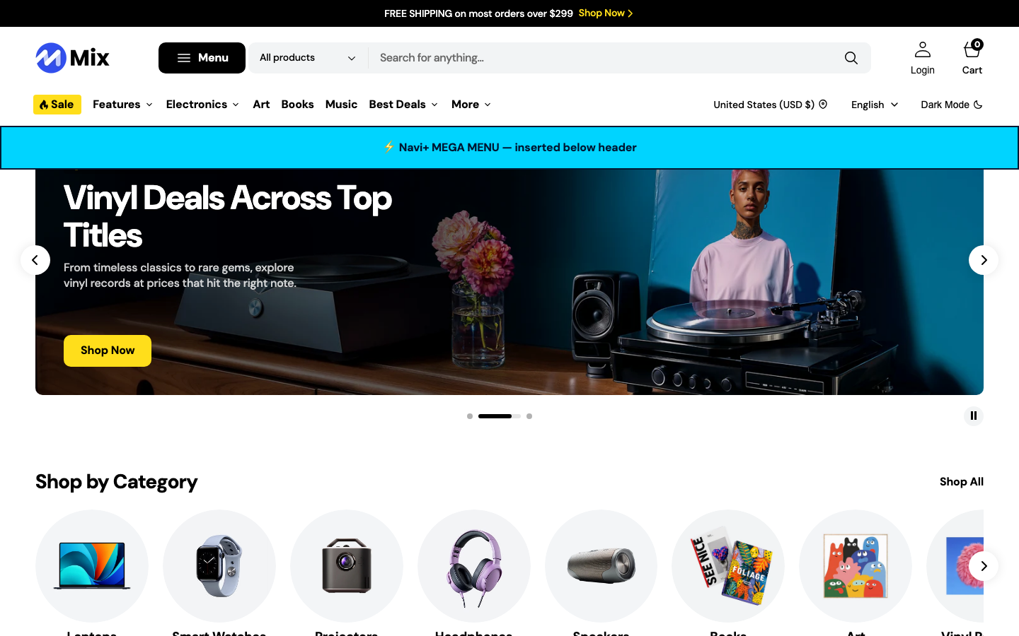 Menu inserted below header — Navi+ on the Mix Shopify theme Menu inserted below header — Navi+ on the Mix Shopify theme