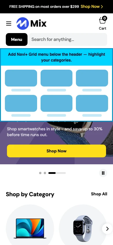 Navi+ Grid Menu on the Mix Shopify theme Navi+ Grid Menu on the Mix Shopify theme
