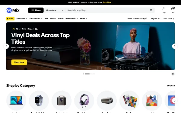 Full-page desktop screenshot of Shopify Mix theme demo store
