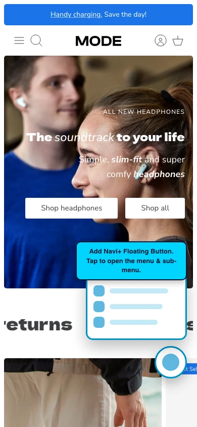 Navi+ FAB on the Mode Shopify theme Navi+ FAB on the Mode Shopify theme