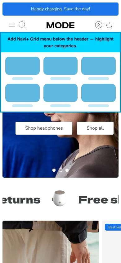 Navi+ Grid Menu on the Mode Shopify theme Navi+ Grid Menu on the Mode Shopify theme