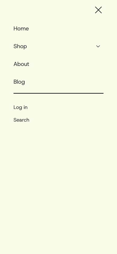 Hamburger → panel opened — Navi+ on the Modular Shopify theme
