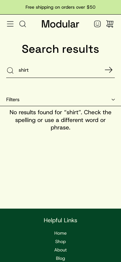 Search → panel opened — Navi+ on the Modular Shopify theme