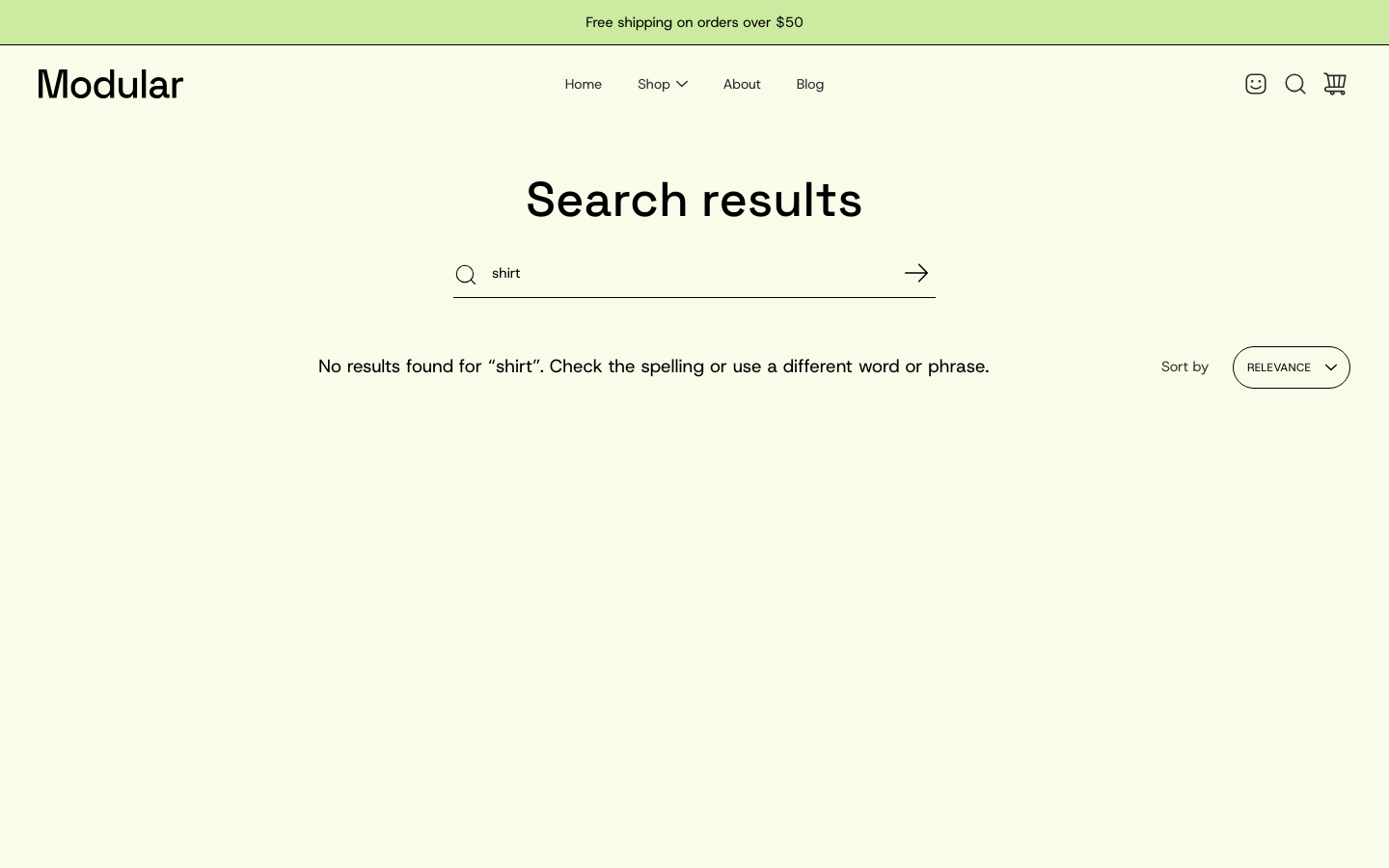 Search → panel opened — Navi+ on the Modular Shopify theme
