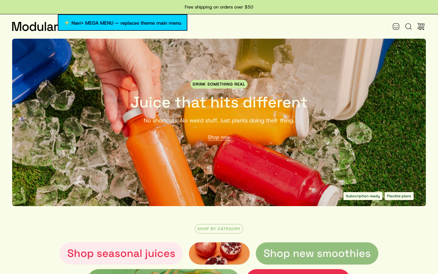 Replace main menu — Navi+ on the Modular Shopify theme