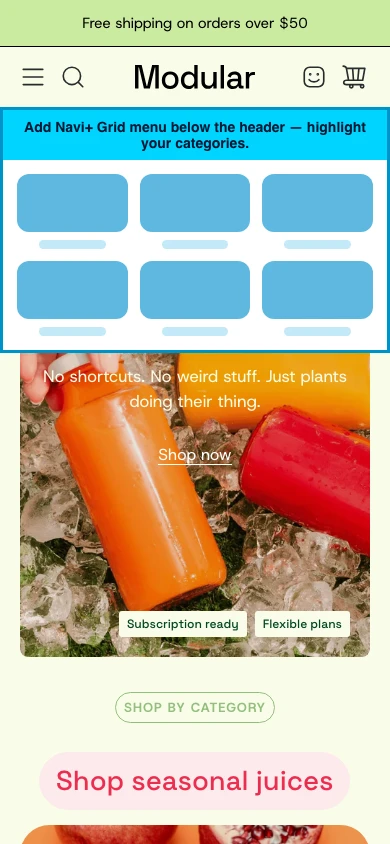 Navi+ Grid Menu on the Modular Shopify theme Navi+ Grid Menu on the Modular Shopify theme
