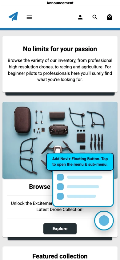 Navi+ FAB on the Modules Shopify theme Navi+ FAB on the Modules Shopify theme