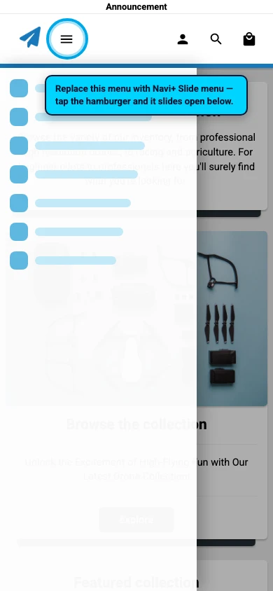 Navi+ Slide Menu on the Modules Shopify theme Navi+ Slide Menu on the Modules Shopify theme