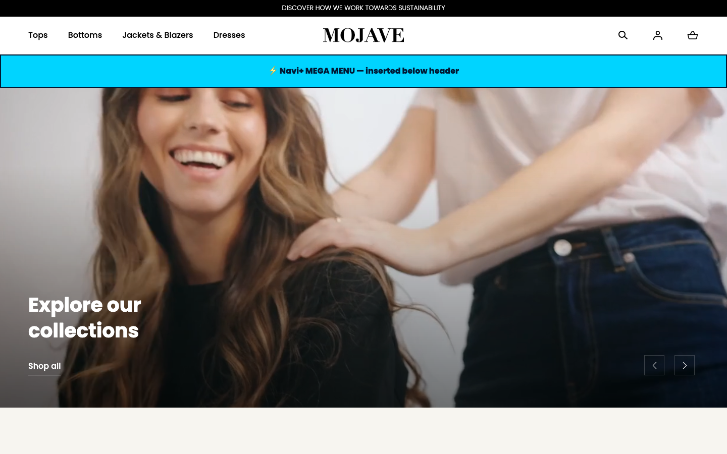 Menu inserted below header — Navi+ on the Mojave Shopify theme Menu inserted below header — Navi+ on the Mojave Shopify theme
