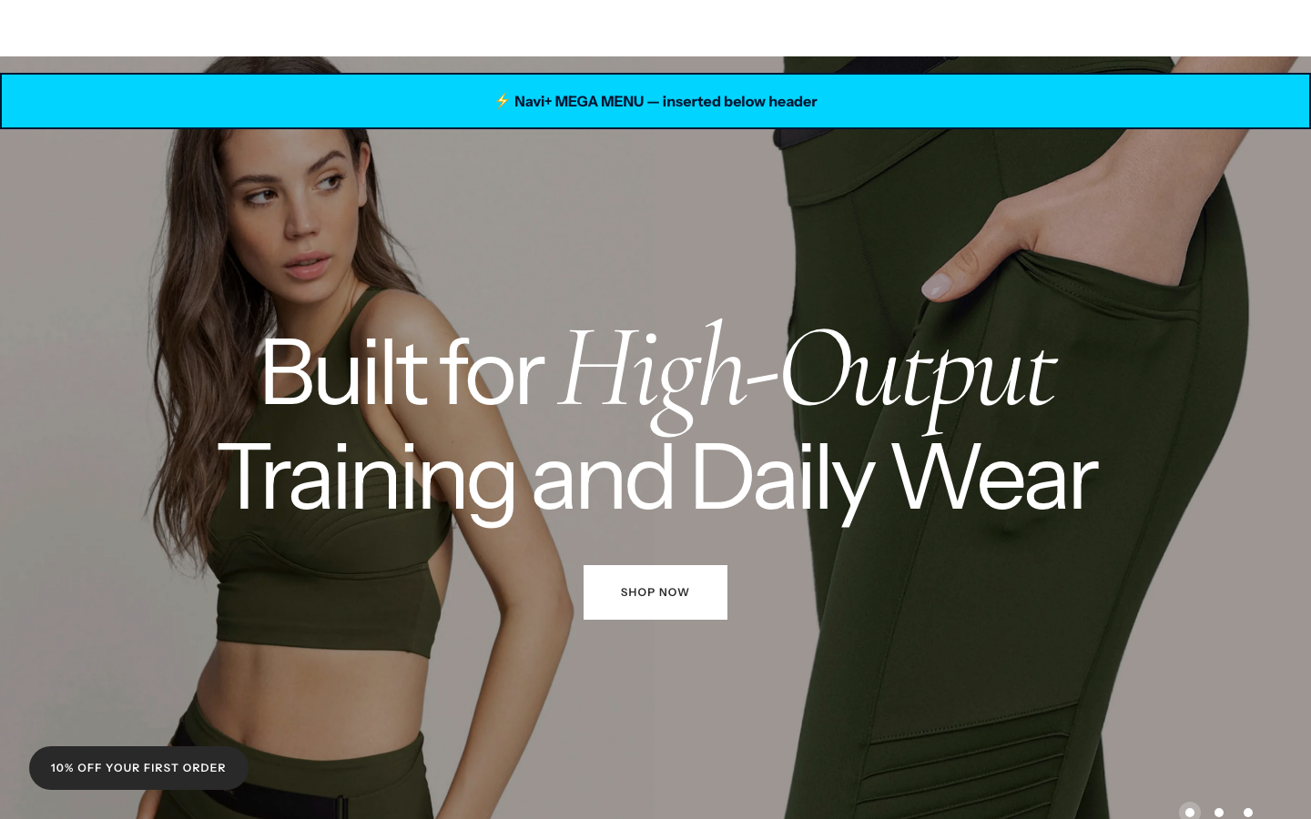 Menu inserted below header — Navi+ on the Monaco Shopify theme Menu inserted below header — Navi+ on the Monaco Shopify theme