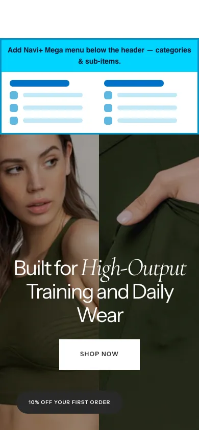 Navi+ mobile Mega Menu on the Monaco Shopify theme Navi+ mobile Mega Menu on the Monaco Shopify theme
