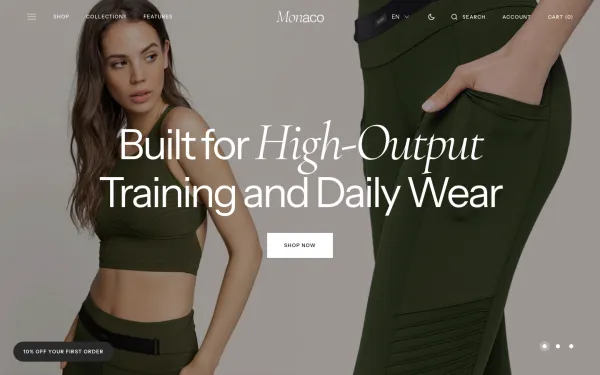Navi+ menus on the Monaco Shopify theme — desktop preview